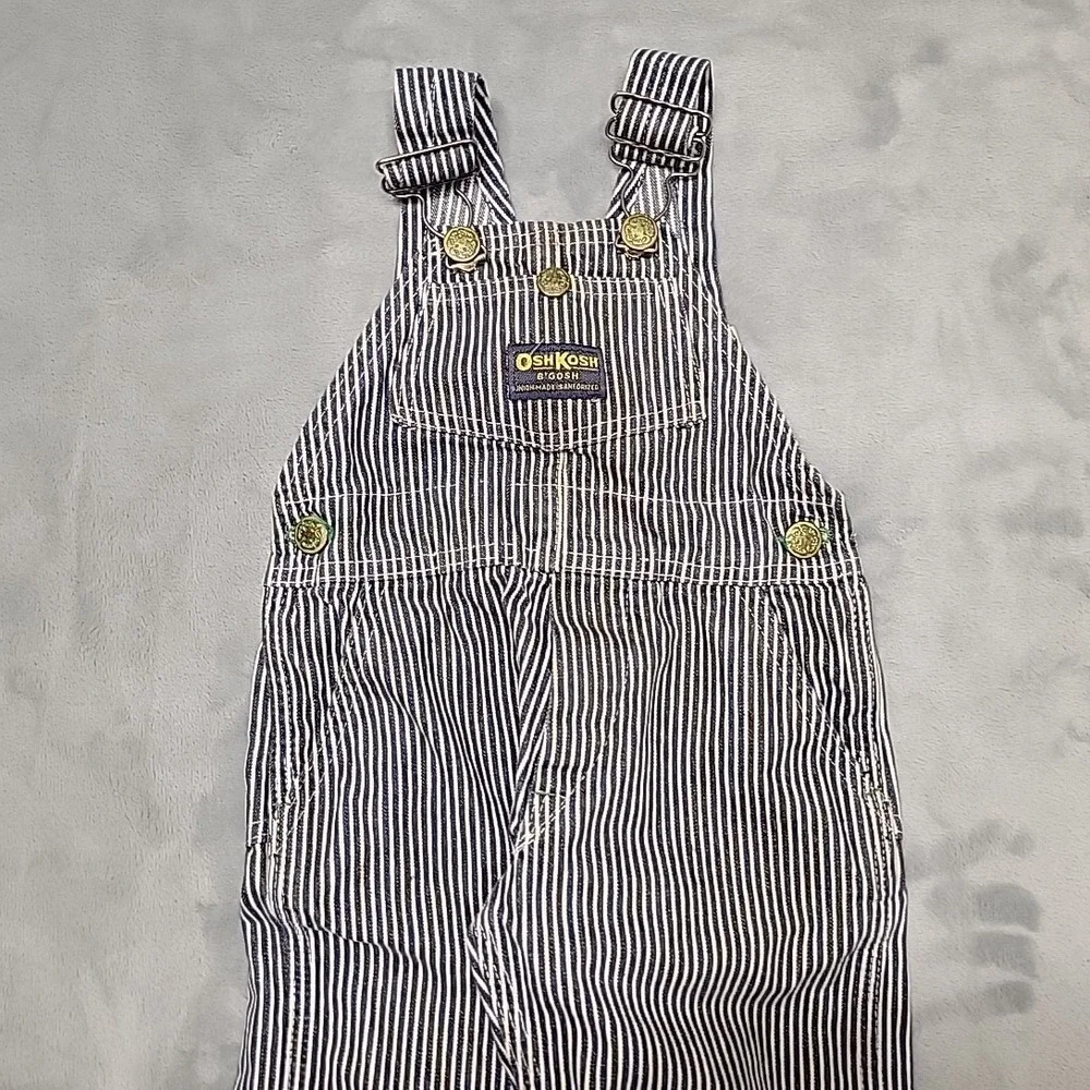 VTG OshKosh B'gosh Overalls Boys 4T Blue Hickory Stripe Vestbak Made In USA